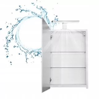 Biela závesná kúpeľňová skrinka so zrkadlom 50 × 60 cm LED osvetlenie